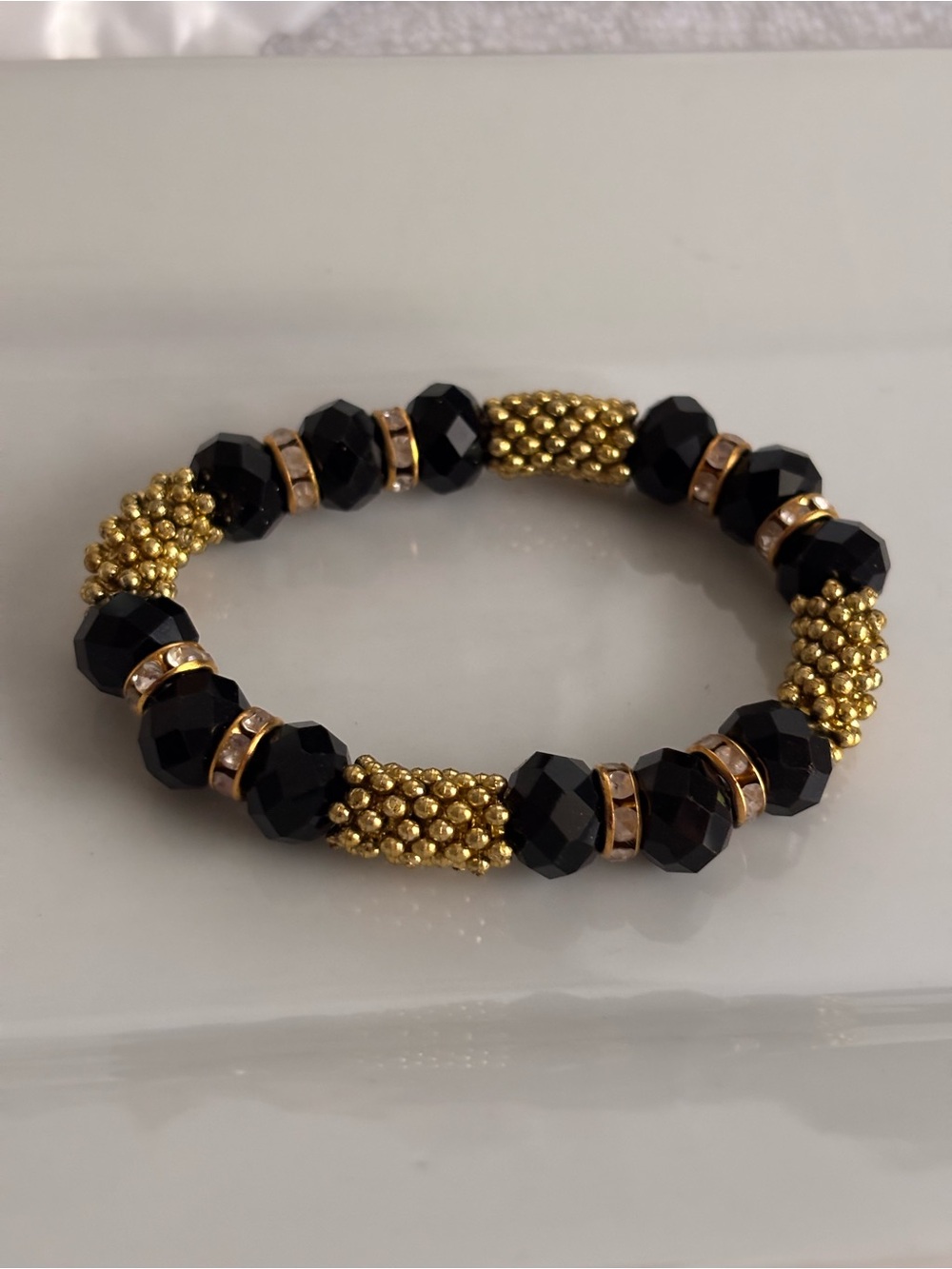 Elegant Black and Gold Beaded Stretch Bracelet - Women's Jewelry